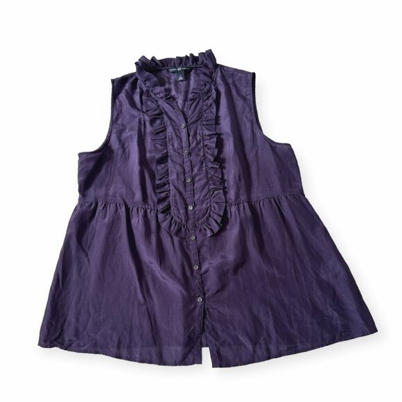 Gap sleeveless blouse with ruffles, Silk/Cotton blend, Size L, Purple - Picture 6 of 12